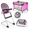 Bayer: Doll High Chair/Crib Set, Grey, Pink with Dots |Baby Dolls | Dress up | Accessories